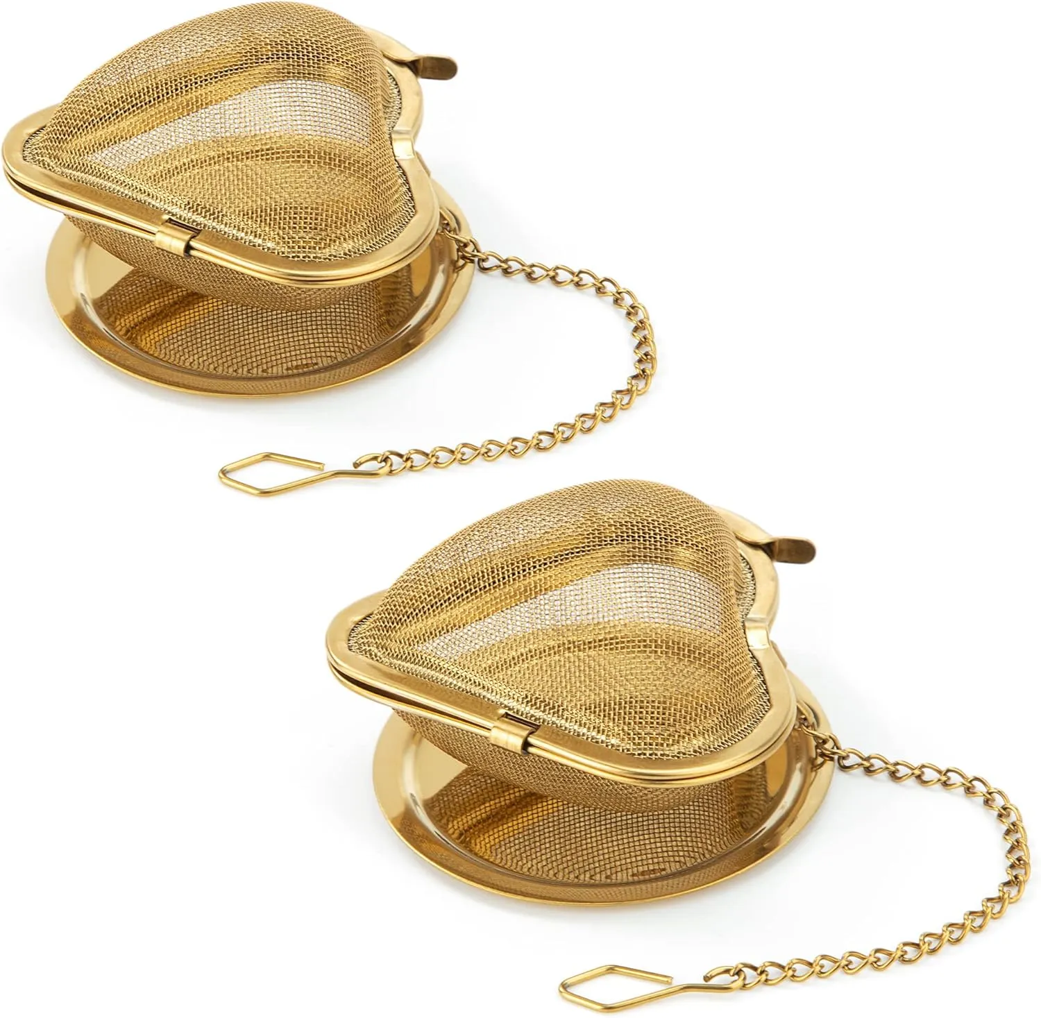 Infusor de Té de Acero Inoxidable Filtro de Té con Bandeja de Goteo Cadena Forma de Corazon para Hojas Sueltas Té 2 Piezas Oro