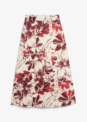 Natural beige-red-strawberry-chestnut floral skirt.