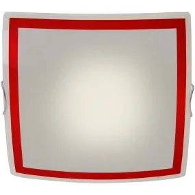 Red square glass ceiling tiles.